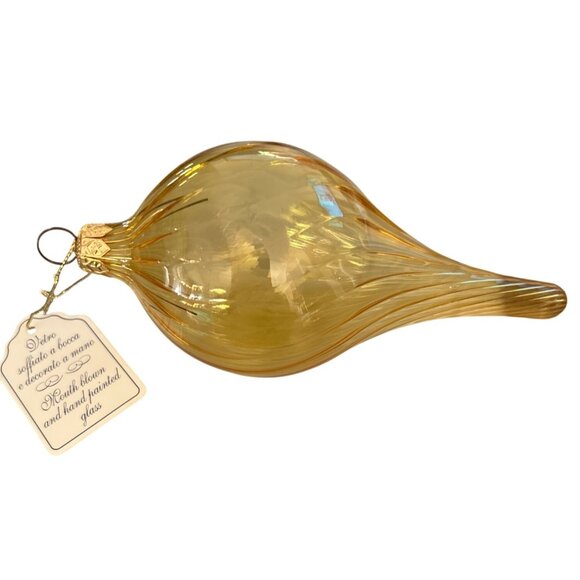 Vtg Mouth Blown Hand Painted Glass Ornament Gold Teardrop Design Made In Italy - Picture 3 of 5